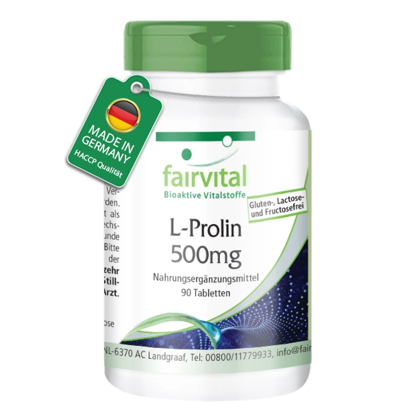 L-Prolin 500mg - 90 Tabletten - Aminosäure - Hochdosiert und Vegan | Fairvital